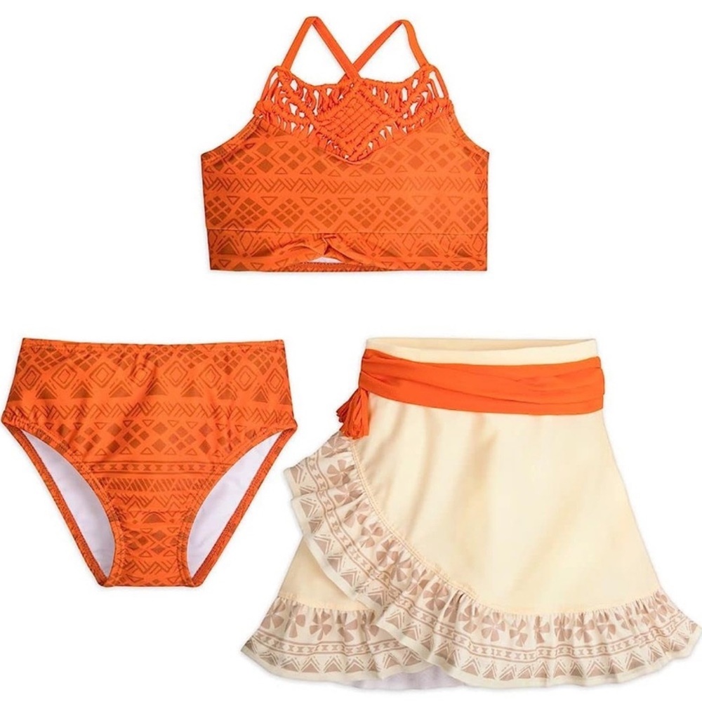 Disney Orange & Cream Girls 3-Piece Swim Set with Skirt